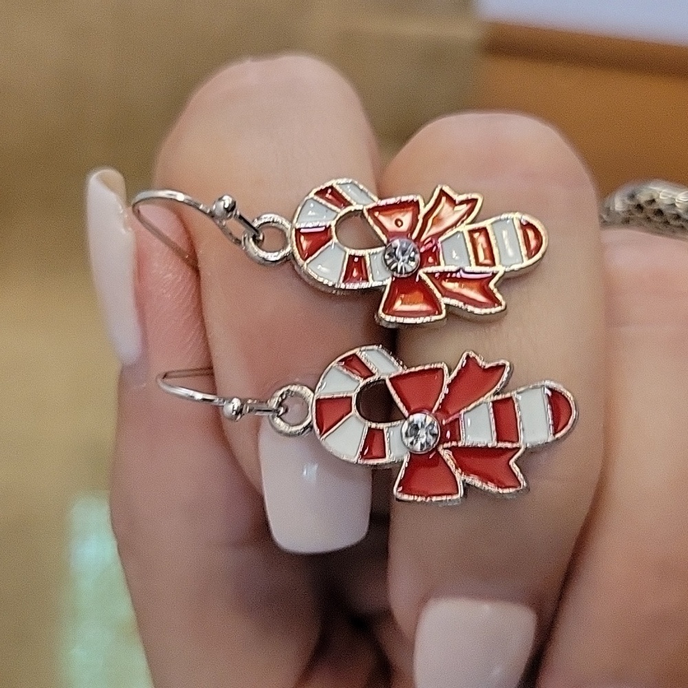 Candy Cane Charm Drop Earrings